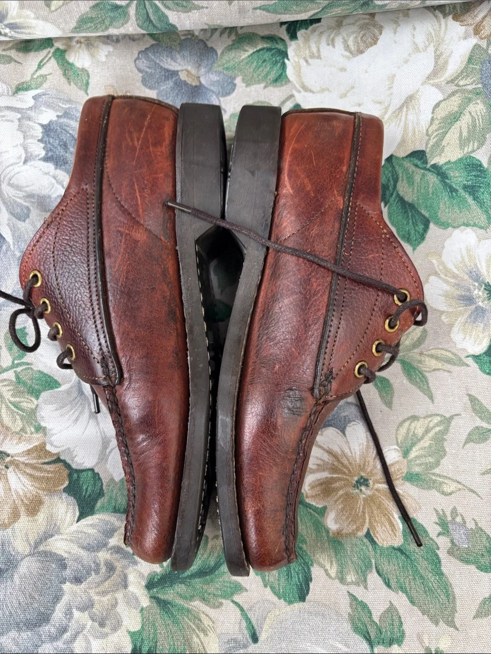 Orvis Gokey Vintage Brown Bison Leather Lace Up Moc-Toe Vibram Sole Sz 8.5E
